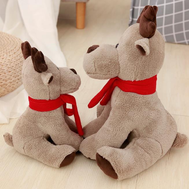 Elk plush toy with red scarf Custom stuffed animals
