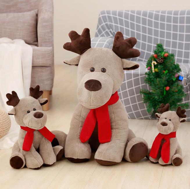 Elk plush toy with red scarf Custom stuffed animals