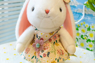 Cute custom stuffed rabbit in floral dress