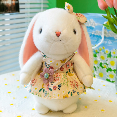 Cute custom stuffed rabbit in floral dress