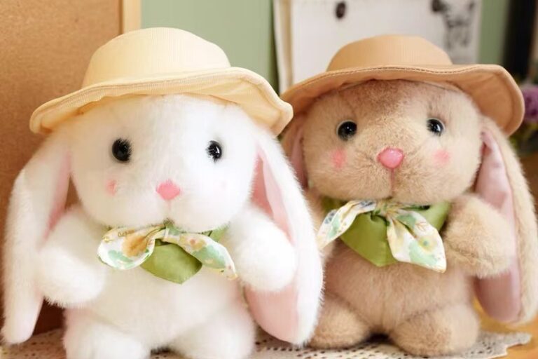 Custom bunny plush toy with pudding hat